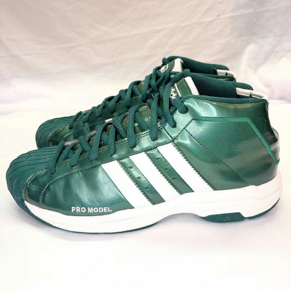 VTG 2002 Adidas Pro Model Mid Basketball Shoes Men's US 11 Green Metallic Y2K - Picture 4 of 16